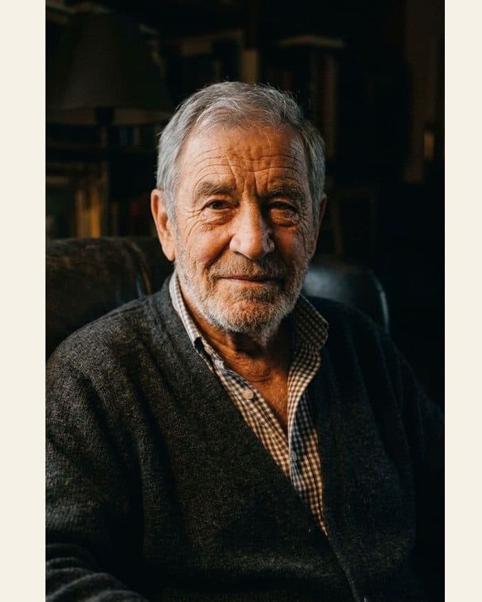 An older man - the photograph, and the pencil portrait drawn from it