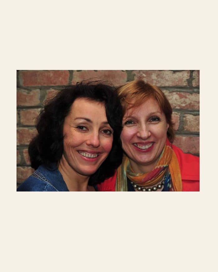 Two women laughing - the photograph, and the watercolour painted from it