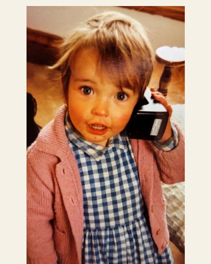 A little girl on the telephone - the photograph, and the watercolour painted from it
