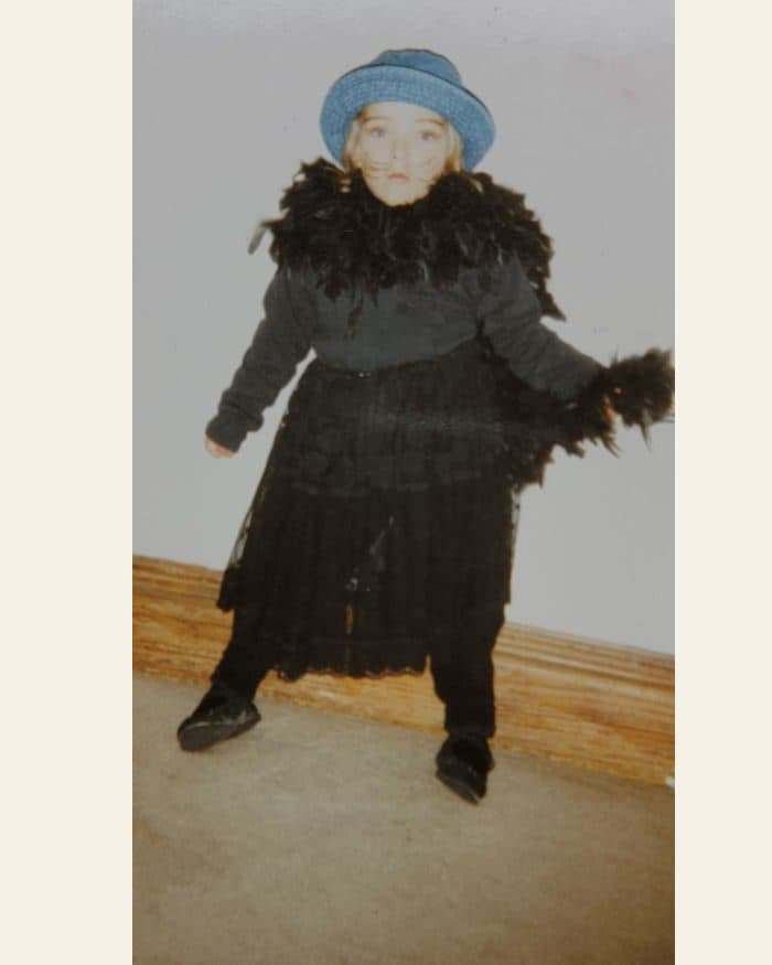 A child dressed as a kitten - the photograph, and the watercolour painted from it