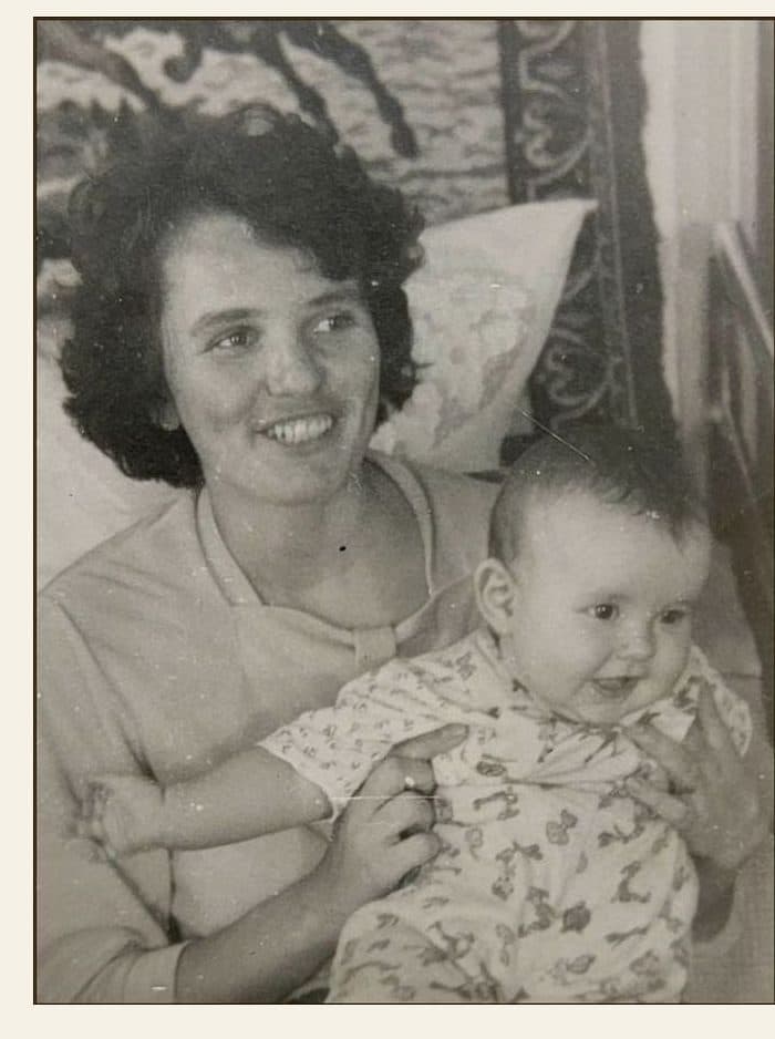 A mother and her baby in 1963 - the photograph, and the charcoal portrait drawn from it