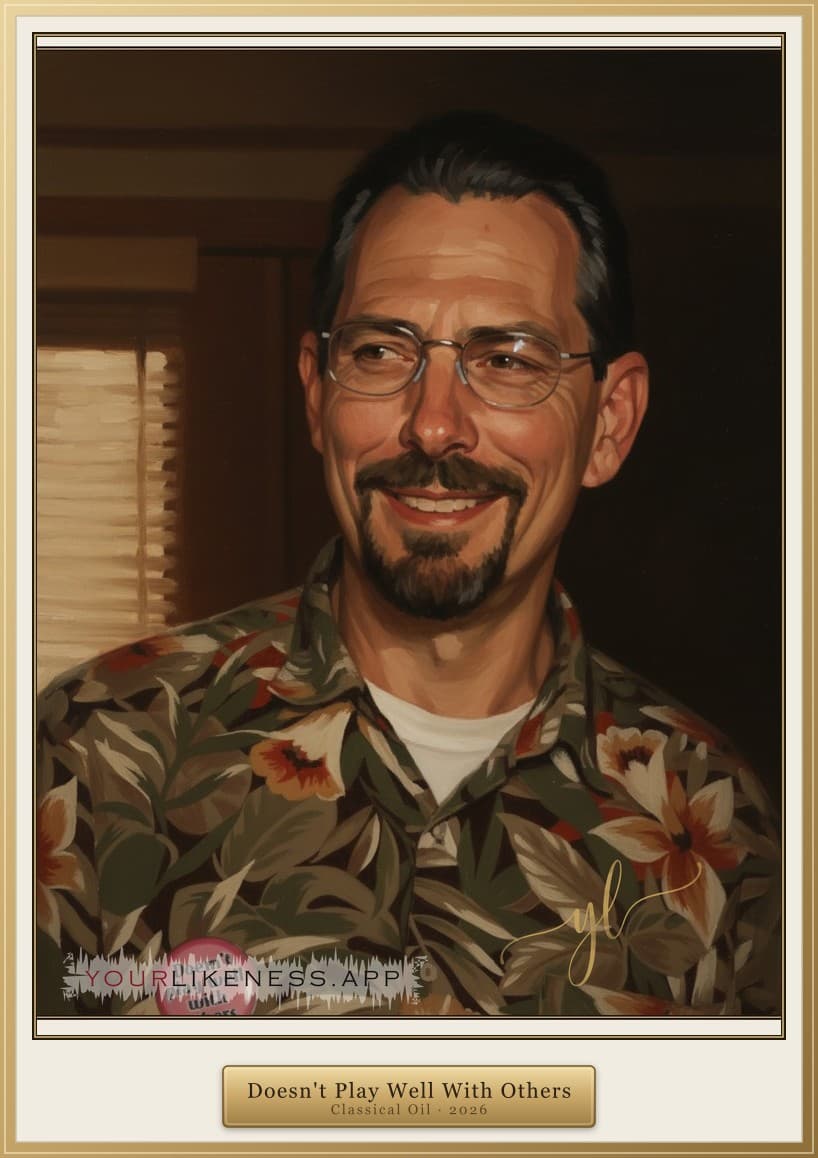 A classical oil portrait of a man, framed