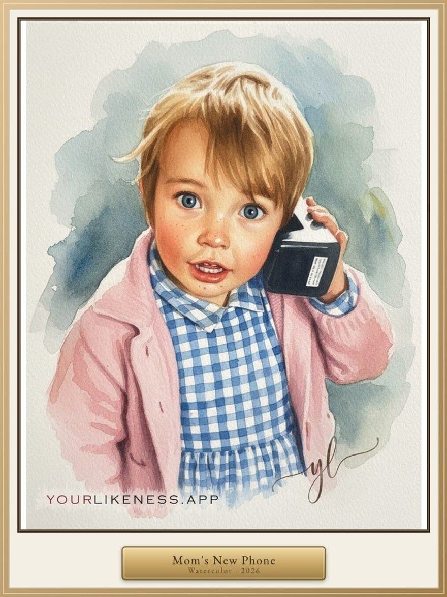 The same little girl, painted in watercolour and shown in its frame