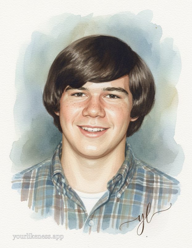 A watercolour portrait painted from that snapshot